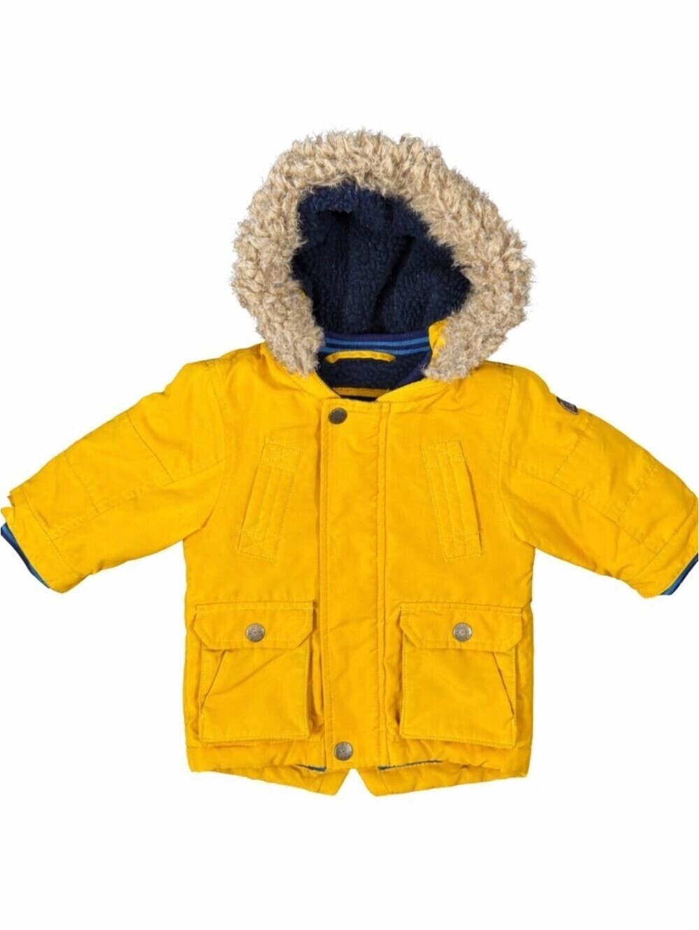 Next Baby Yellow Sherpa Lined Puffer Coat Faux Fur Hood 6-9 Months Boy